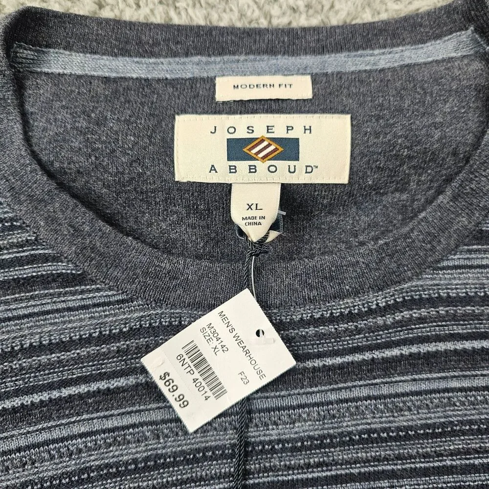 Joseph Abboud Sweater Mens XL Blue Modern Fit Pullover Casual Preppy Striped
